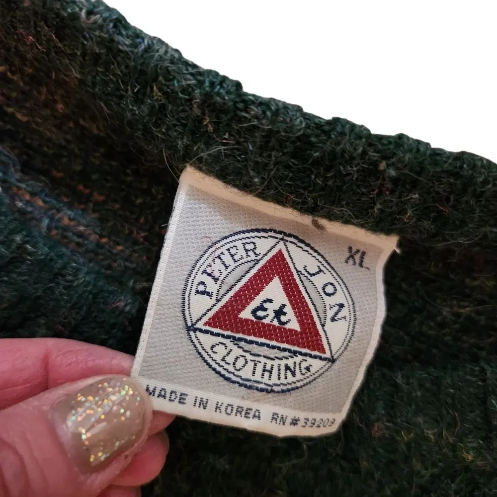 Vintage Peter Jon Sweater Mens XL Green Aztec Southwestern 80s Acrylic Pullover